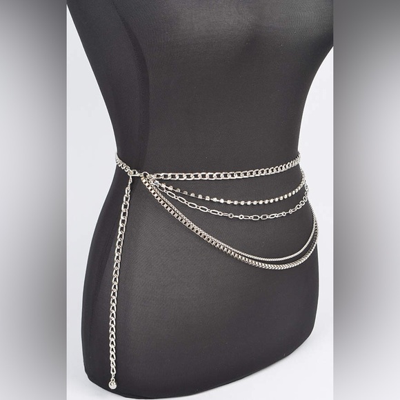 Plus Size Rhinestone Chain Layered Statement Belt - Picture 3 of 6